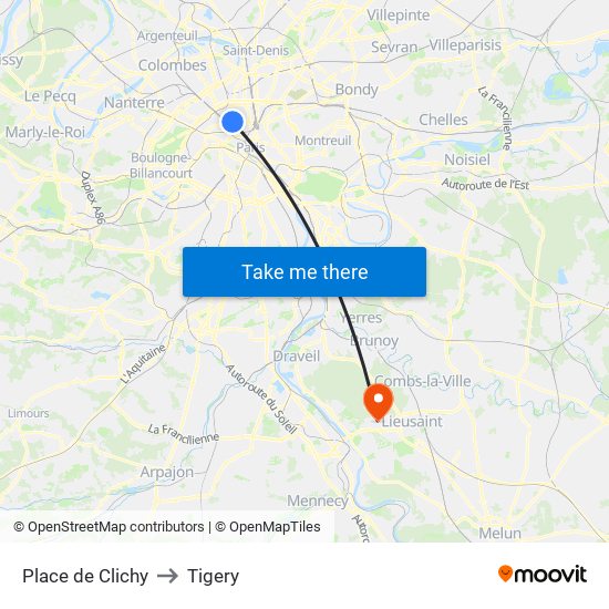 Place de Clichy to Tigery map