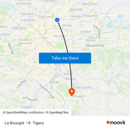 Le Bourget to Tigery map
