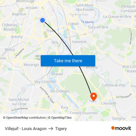 Villejuif - Louis Aragon to Tigery map