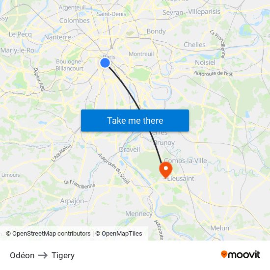 Odéon to Tigery map