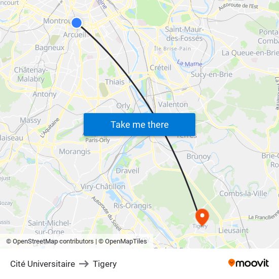 Cité Universitaire to Tigery map