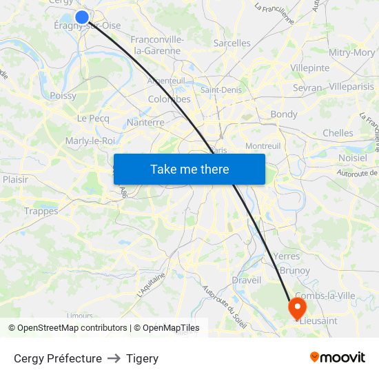 Cergy Préfecture to Tigery map
