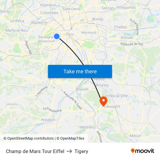 Champ de Mars Tour Eiffel to Tigery map