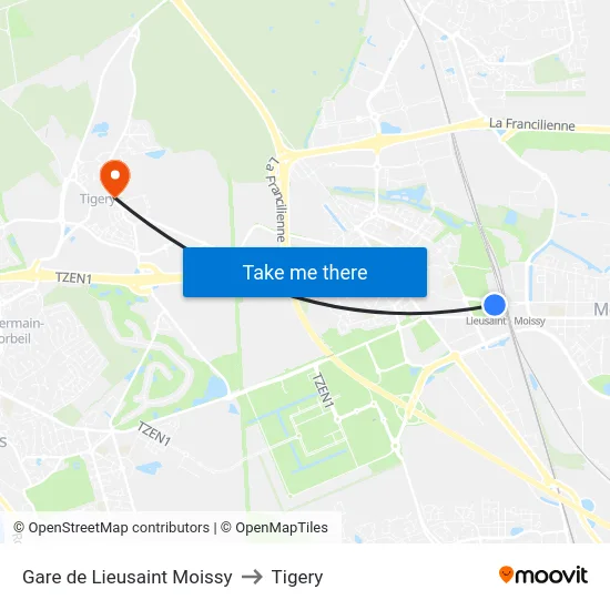 Gare de Lieusaint Moissy to Tigery map