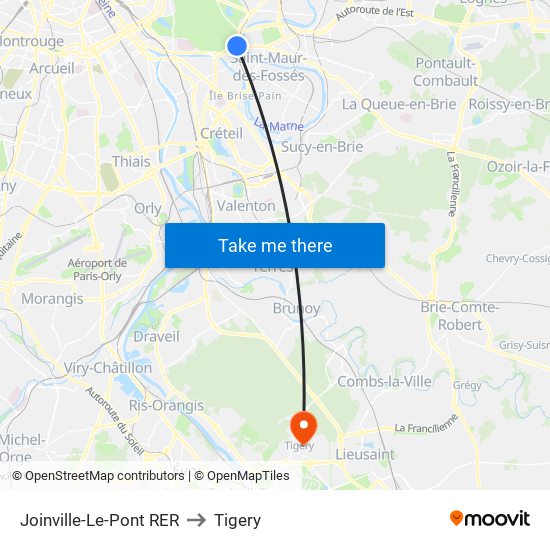 Joinville-Le-Pont RER to Tigery map