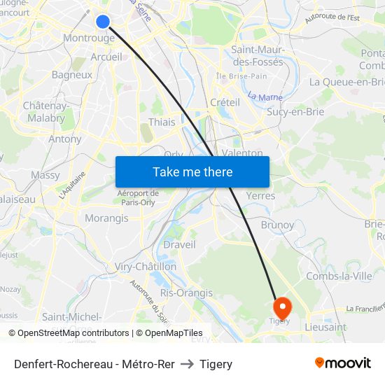 Denfert-Rochereau - Métro-Rer to Tigery map