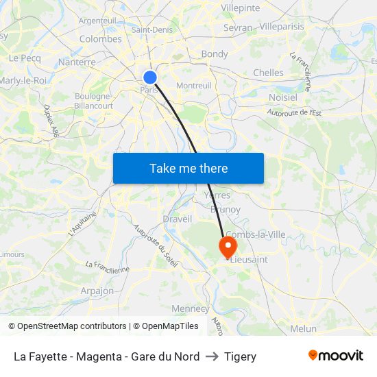 La Fayette - Magenta - Gare du Nord to Tigery map