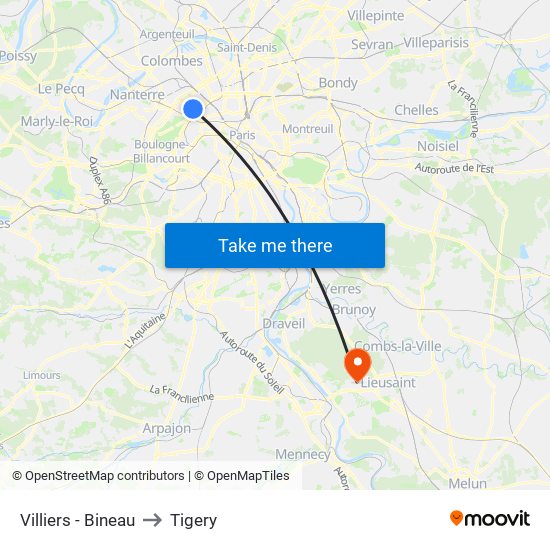Villiers - Bineau to Tigery map