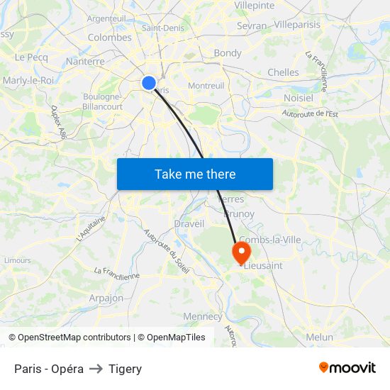 Paris - Opéra to Tigery map
