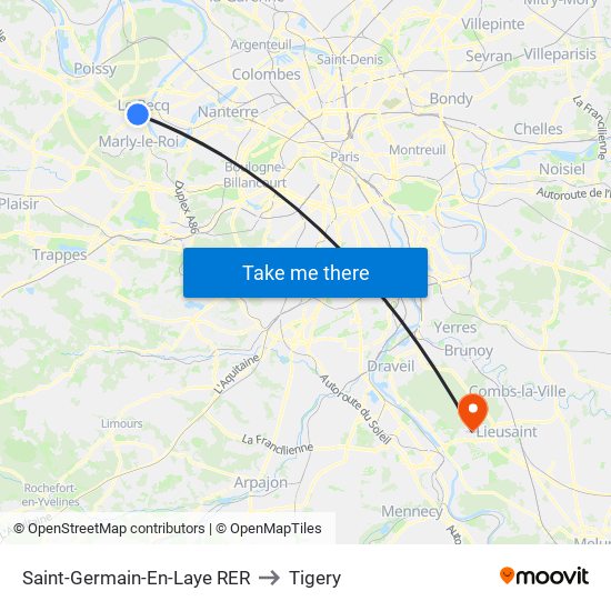 Saint-Germain-En-Laye RER to Tigery map
