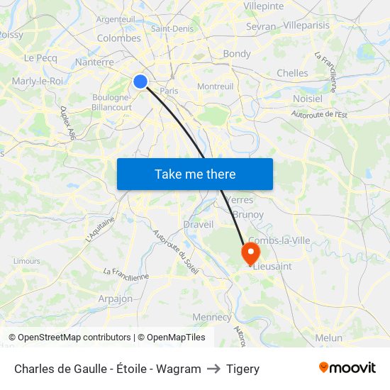 Charles de Gaulle - Étoile - Wagram to Tigery map