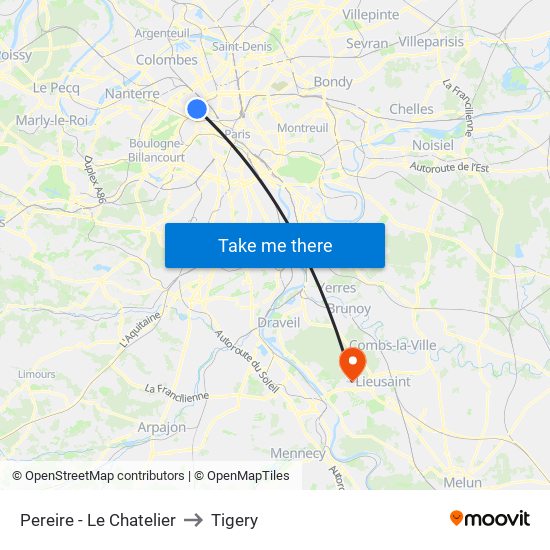 Pereire - Le Chatelier to Tigery map
