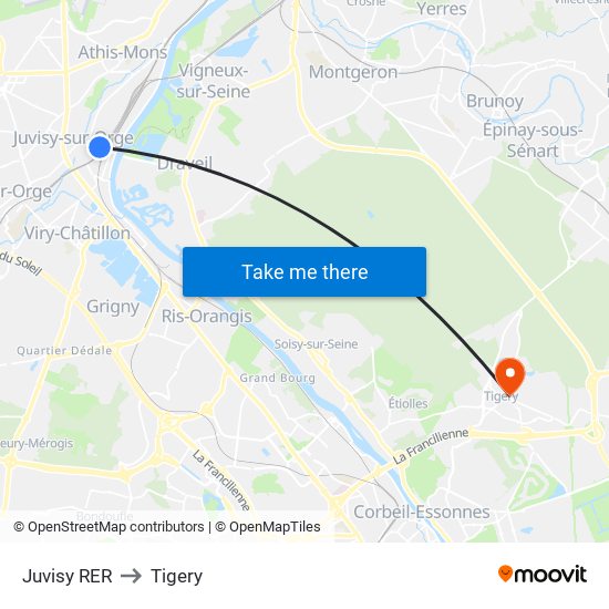 Juvisy RER to Tigery map