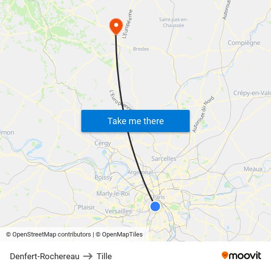 Denfert-Rochereau to Tille map