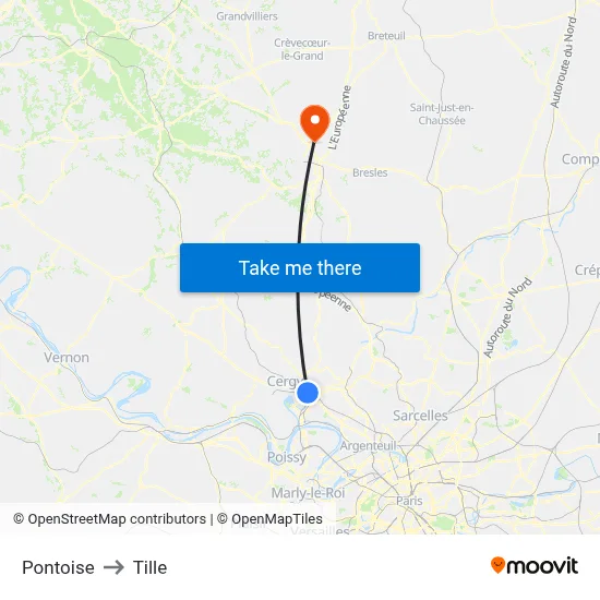 Pontoise to Tille map