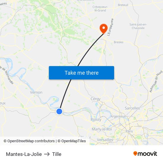 Mantes-La-Jolie to Tille map