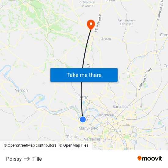 Poissy to Tille map