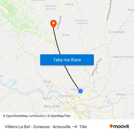 Villiers-Le-Bel - Gonesse - Arnouville to Tille map