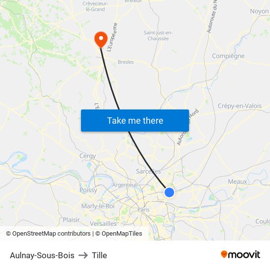 Aulnay-Sous-Bois to Tille map