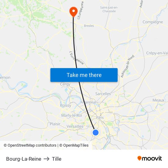 Bourg-La-Reine to Tille map