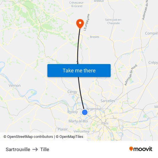 Sartrouville to Tille map