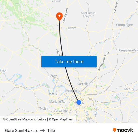 Gare Saint-Lazare to Tille map