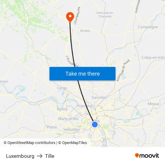 Luxembourg to Tille map