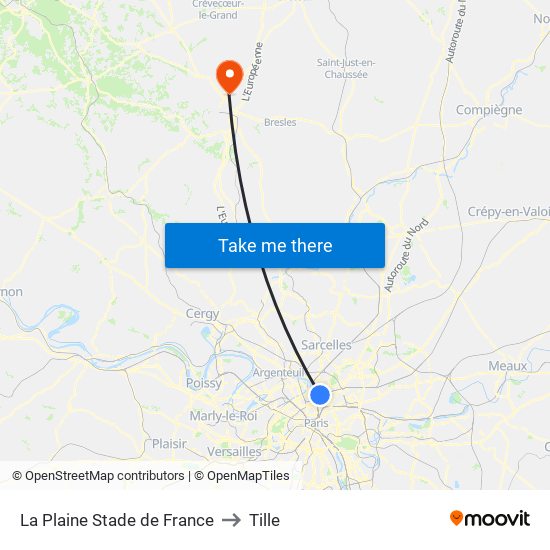 La Plaine Stade de France to Tille map