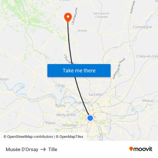 Musée D'Orsay to Tille map