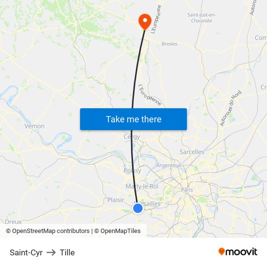 Saint-Cyr to Tille map