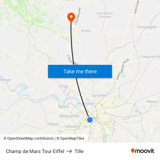 Champ de Mars Tour Eiffel to Tille map