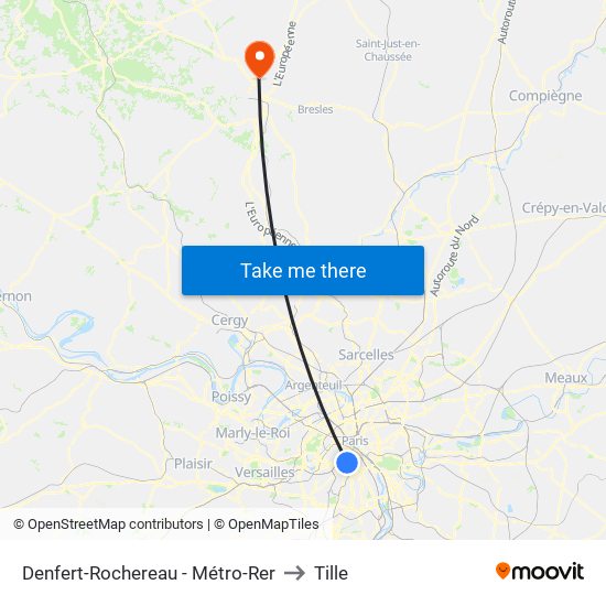 Denfert-Rochereau - Métro-Rer to Tille map