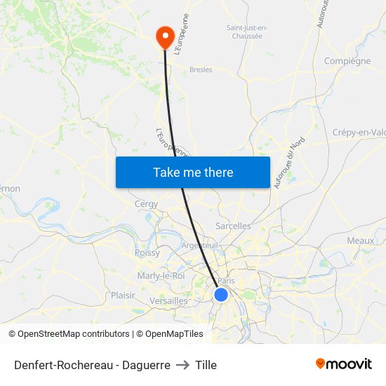 Denfert-Rochereau - Daguerre to Tille map