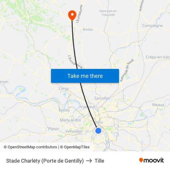 Stade Charléty (Porte de Gentilly) to Tille map