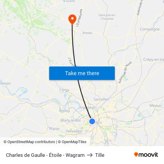 Charles de Gaulle - Étoile - Wagram to Tille map