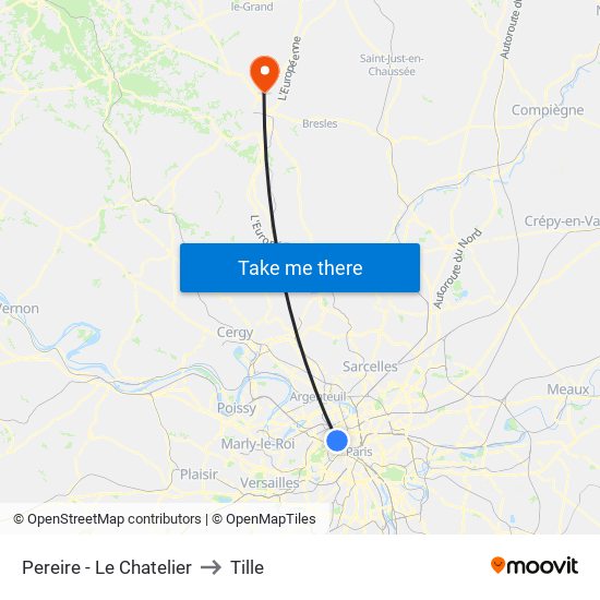 Pereire - Le Chatelier to Tille map