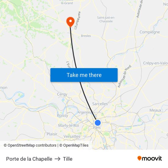 Porte de la Chapelle to Tille map