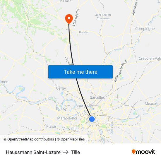 Haussmann Saint-Lazare to Tille map
