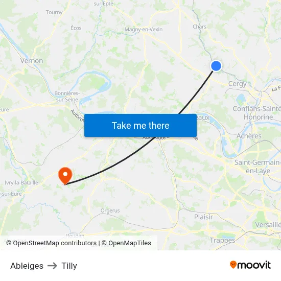Ableiges to Tilly map