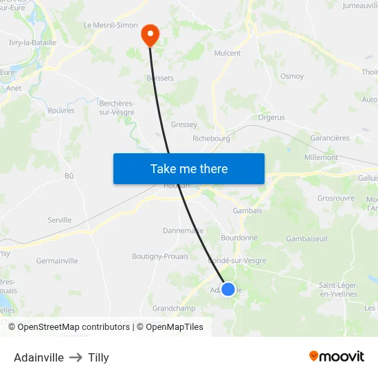 Adainville to Tilly map