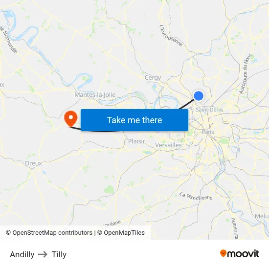 Andilly to Tilly map