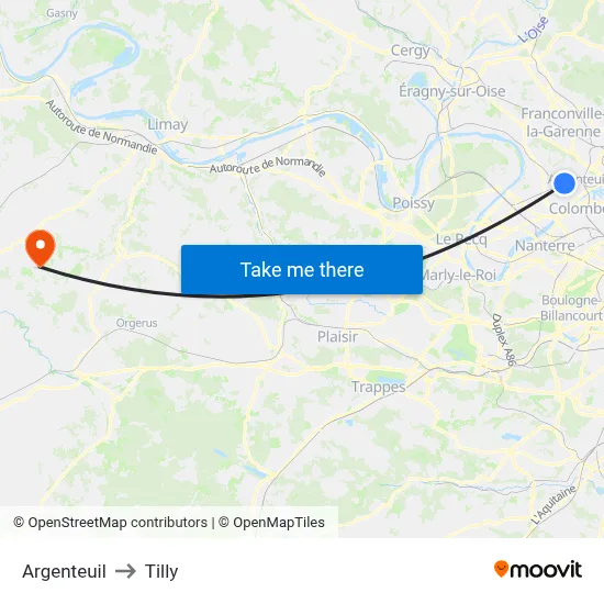 Argenteuil to Tilly map