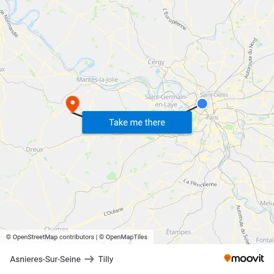 Asnieres-Sur-Seine to Tilly map