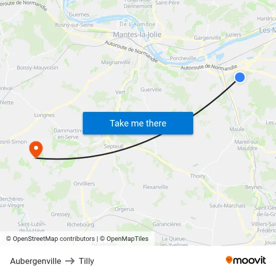Aubergenville to Tilly map