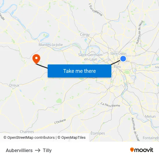Aubervilliers to Tilly map