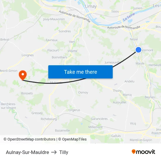 Aulnay-Sur-Mauldre to Tilly map