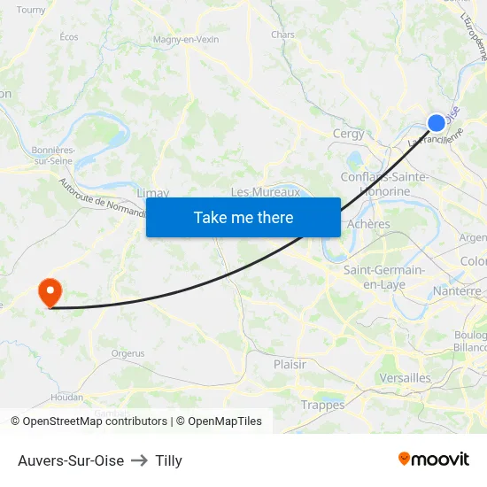 Auvers-Sur-Oise to Tilly map
