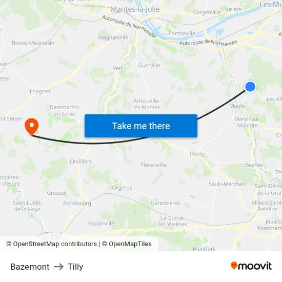 Bazemont to Tilly map