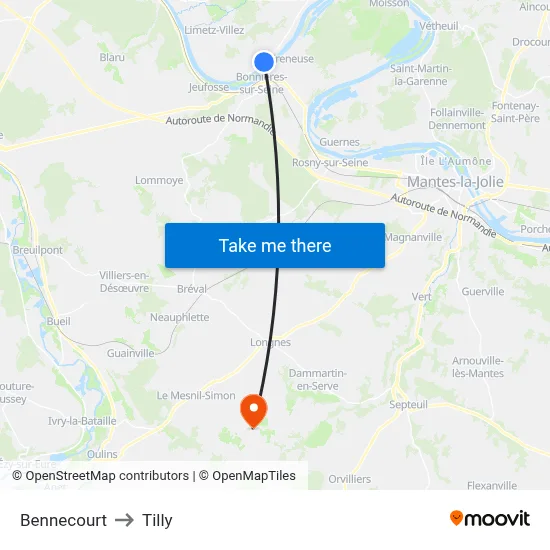 Bennecourt to Tilly map