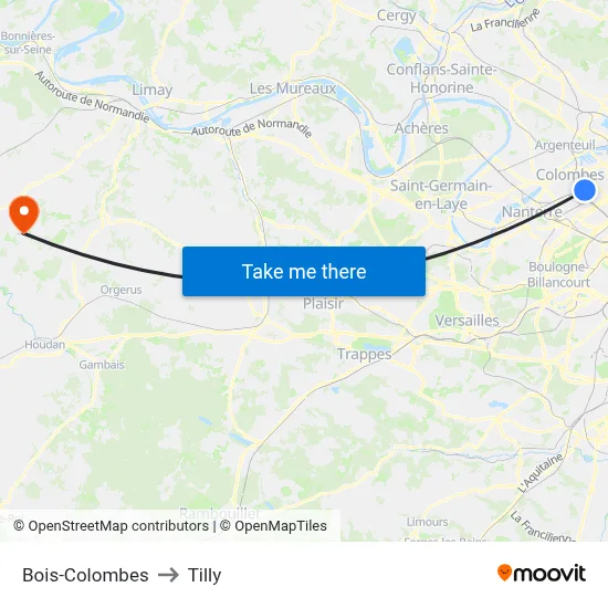Bois-Colombes to Tilly map
